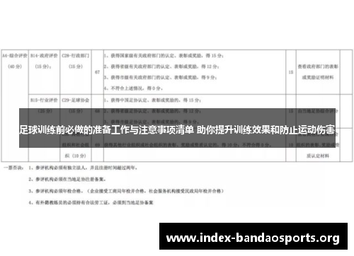 足球训练前必做的准备工作与注意事项清单 助你提升训练效果和防止运动伤害 足球训练前必做的准备工作与注意事项清单 助你提升训练效果和防止运动伤害